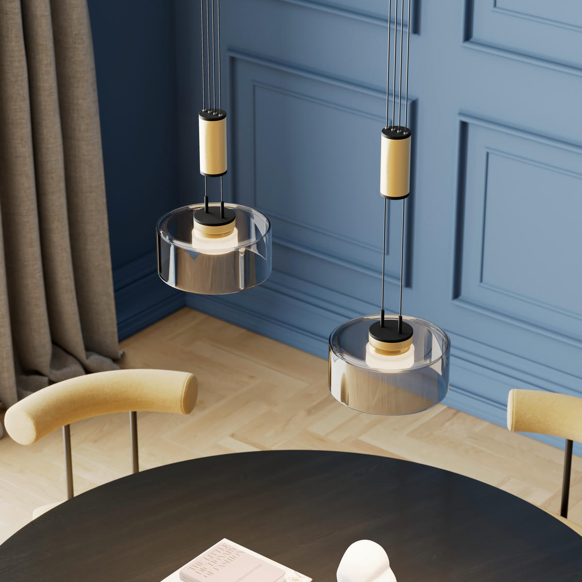 LED-PENDELLAMPA Lavin 64/20/160 cm  - svart, Design, metall/glas (64/20/160cm) - Fischer & Honsel