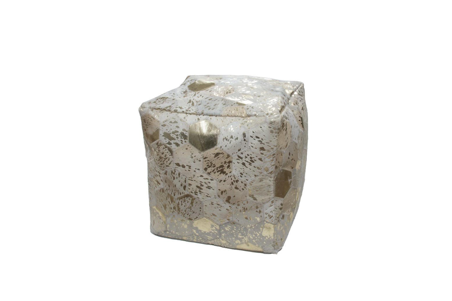 POUF Patchwork 45/45/45 cm  - Goldfarben/Creme, Design, Leder (45/45/45cm) - Kayoom