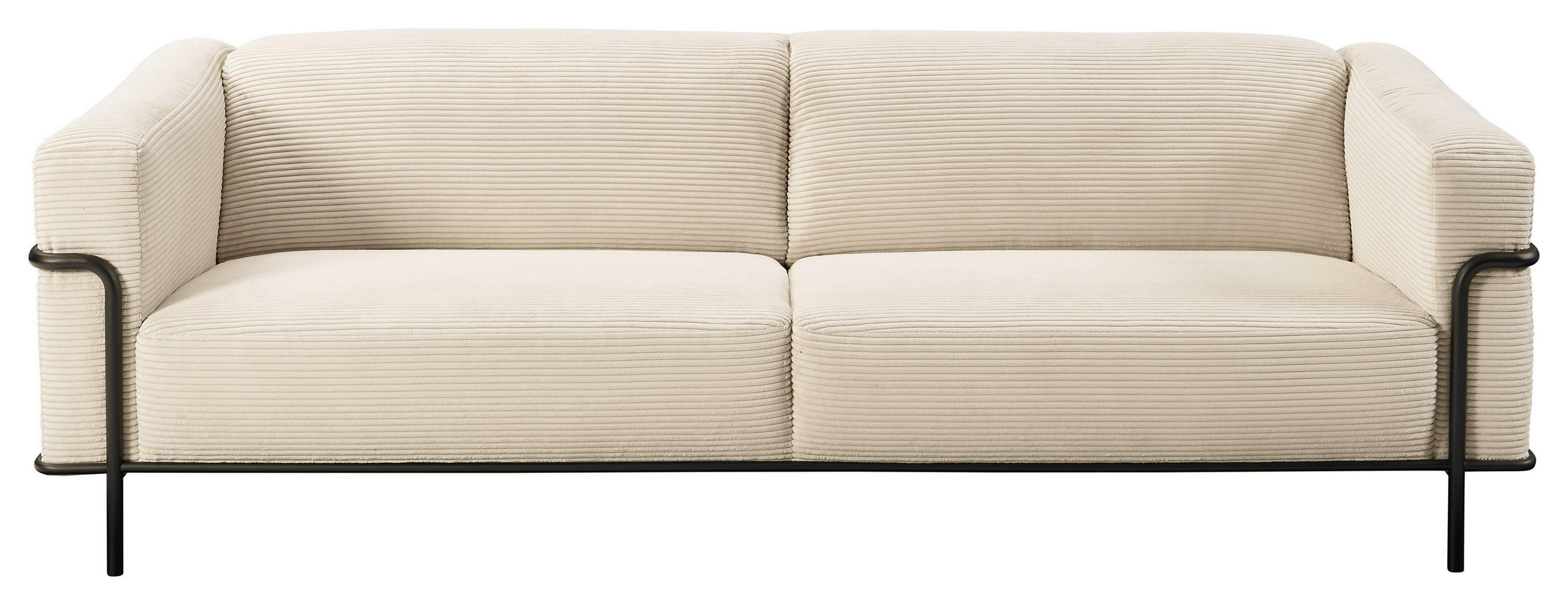 DREISITZER-SOFA Kord Naturfarben - Schwarz/Naturfarben, Design, Textil/Metall (236/67/96cm) - Johann Jakob