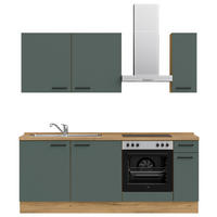 KÜCHENLEERBLOCK 210 cm   in Eichefarben, Dunkelgrün  - Dunkelgrün/Eichefarben, MODERN, Holzwerkstoff/Metall (210cm) - Nobilia
