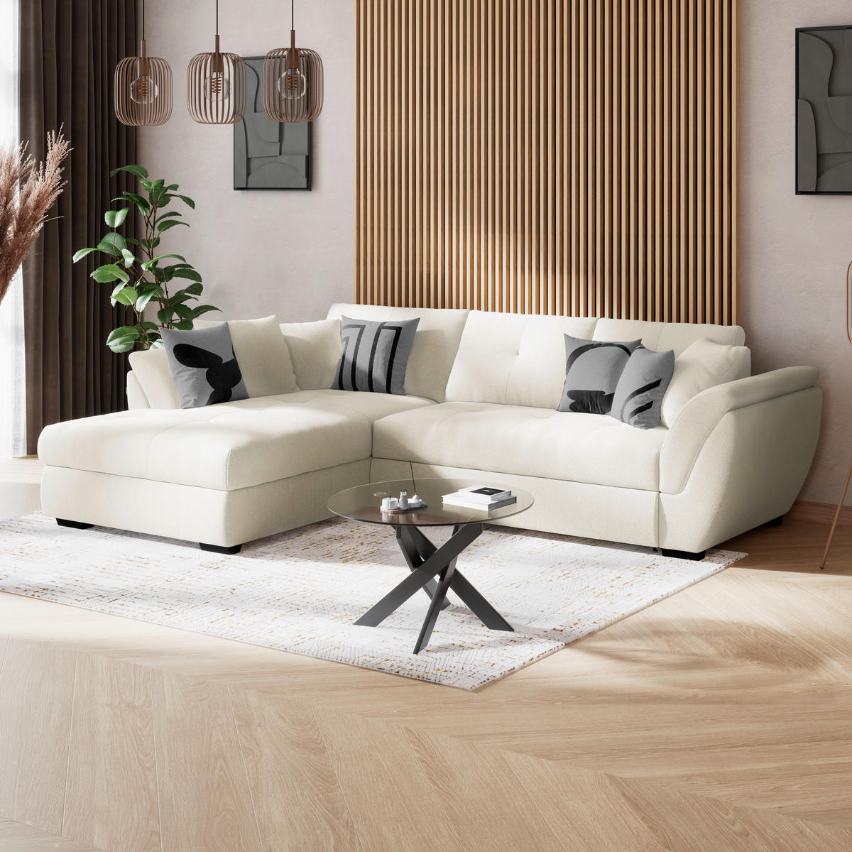 ECKSOFA Grau  - Schwarz/Grau, Konventionell, Kunststoff/Textil (187/278cm) - MID.YOU