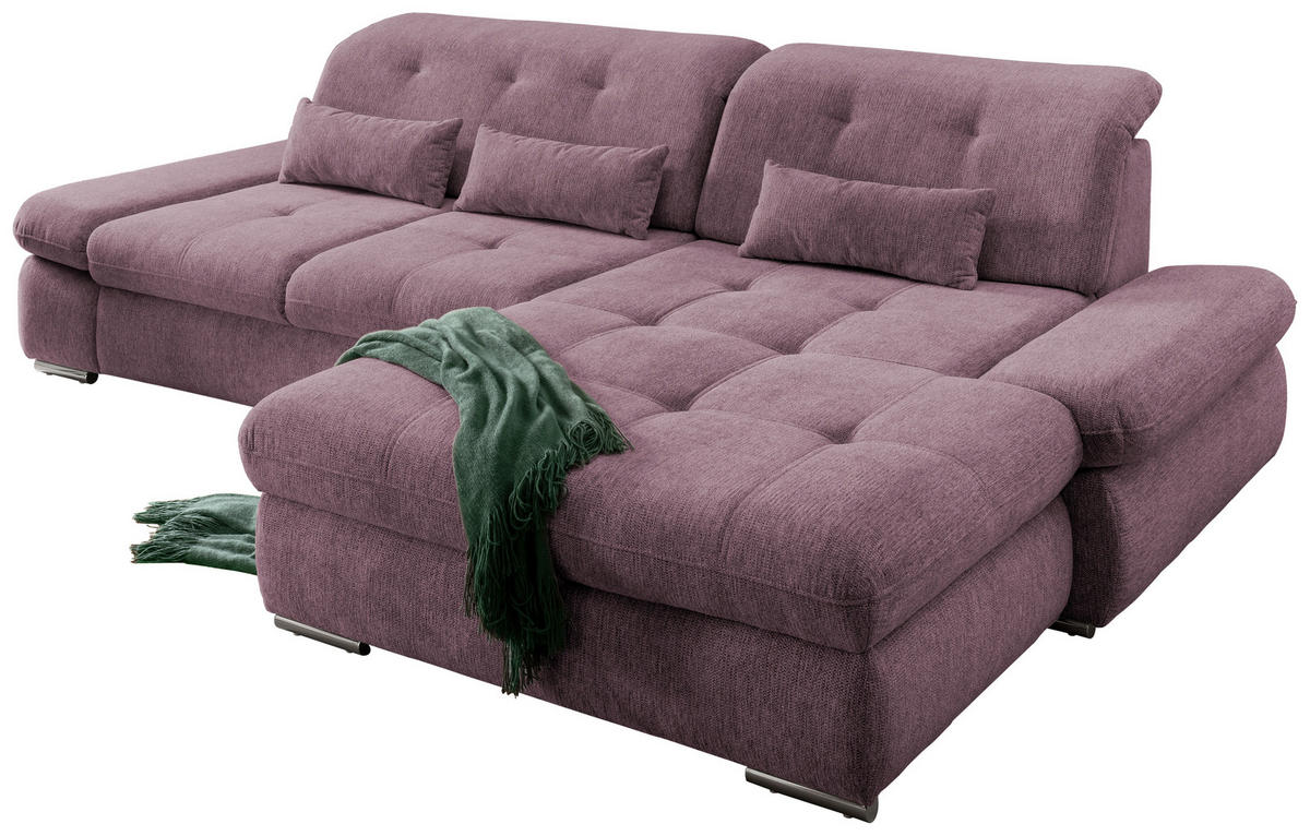 ECKSOFA in Chenille Brombeere  - Chromfarben/Brombeere, Design, Textil/Metall (300/196cm) - Livetastic