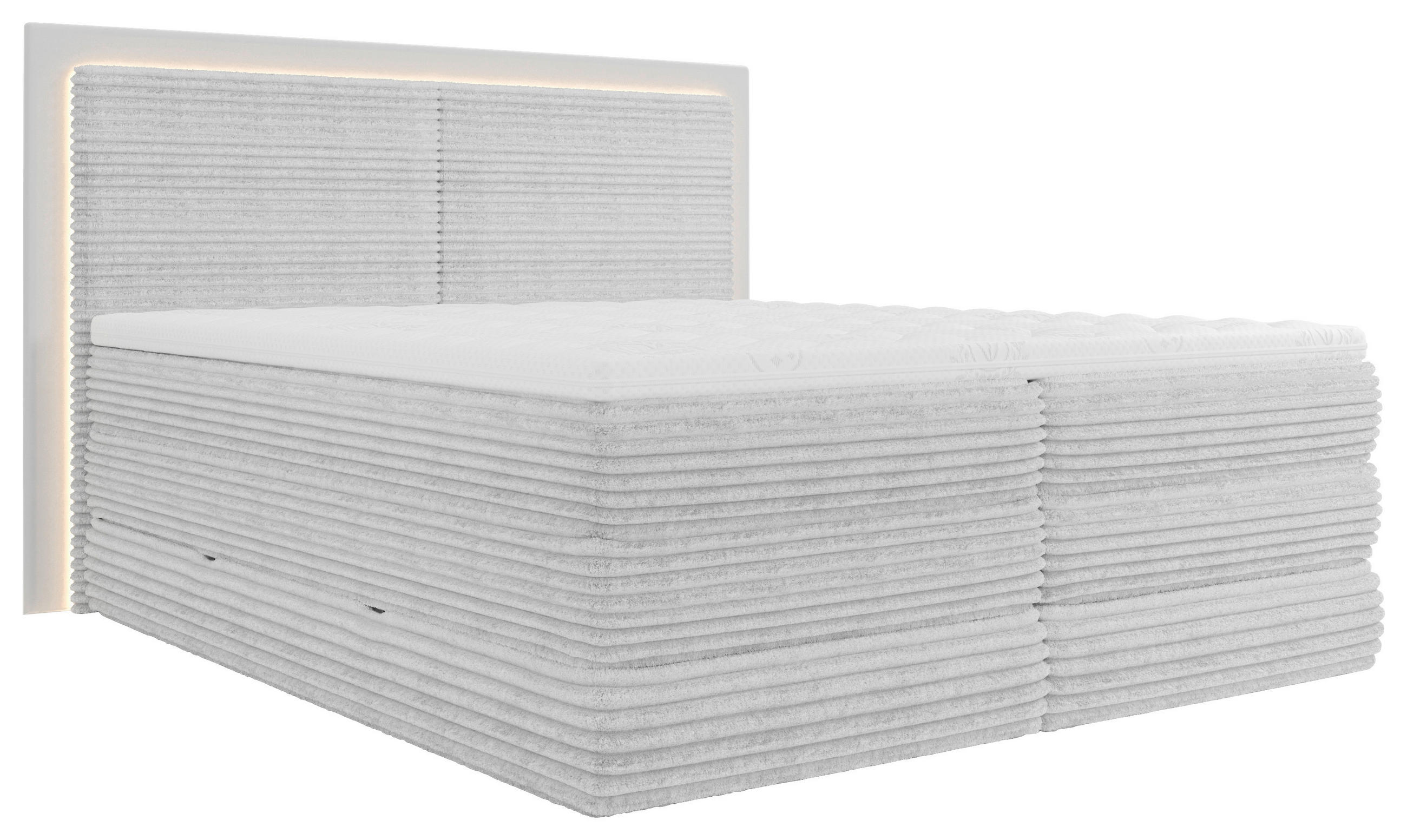 BOXSPRINGBETT 180/200 cm,  in Hellgrau, gepolstertes Kopfteil, Beleuchtung, Bettkasten, Topper, Matratzen, H3 + H3 = fest  - Hellgrau/Schwarz, Trend, Holz/Holzwerkstoff (180/200cm) - Boxxx