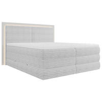 BOXSPRINGBETT 180/200 cm,  in Hellgrau, gepolstertes Kopfteil, Beleuchtung, Bettkasten, Topper, Matratzen, H3 + H3 = fest  - Hellgrau/Schwarz, Trend, Holz/Holzwerkstoff (180/200cm) - Boxxx