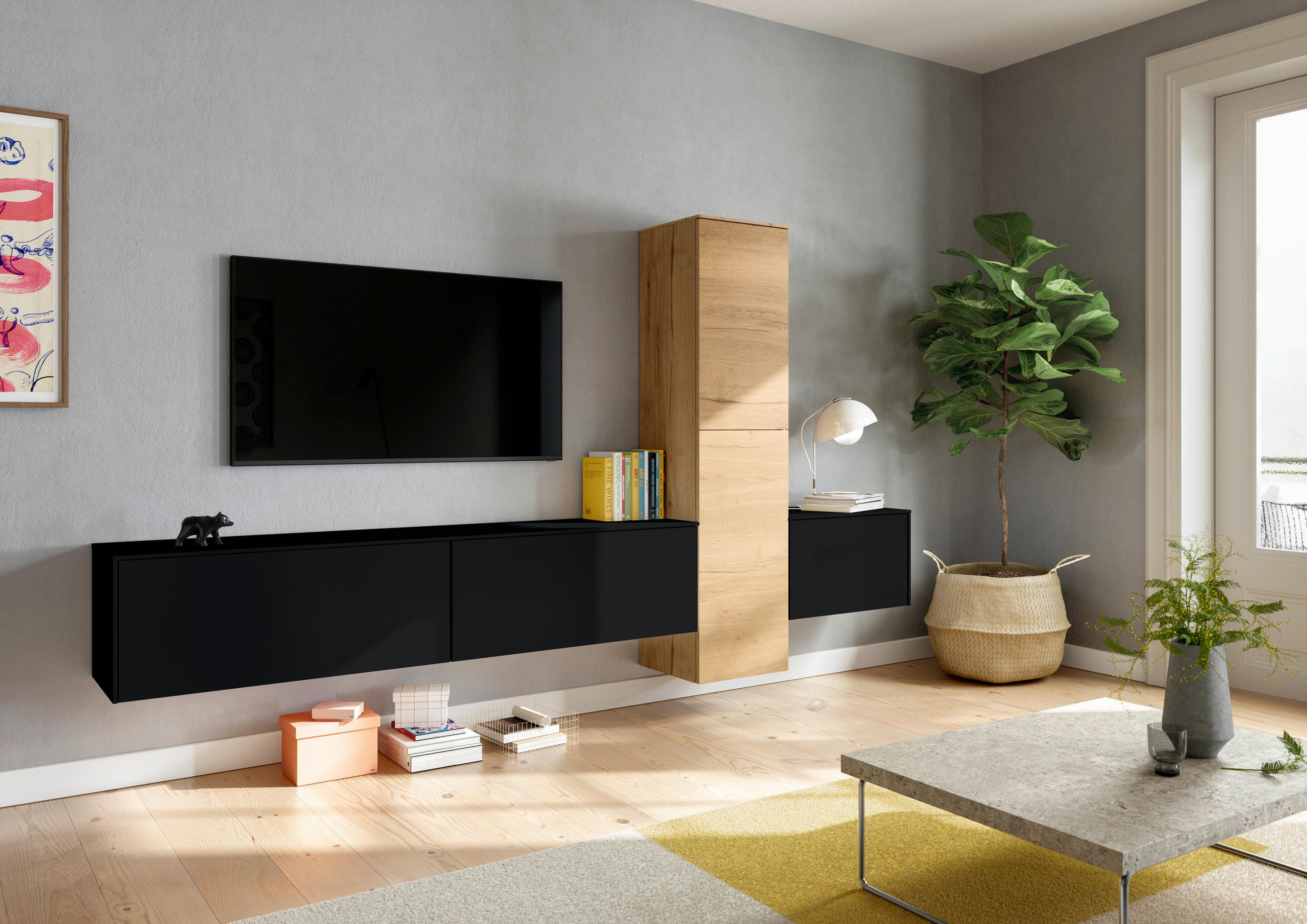 WOHNWAND  in Schwarz  282/160/37 cm  - Eichefarben/Schwarz, Design, Holzwerkstoff (282/160/37cm) - Celina Home