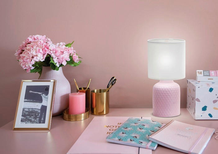 BORDSLAMPA 15/15/32 cm   - vit/pink, Basics, metall/textil (15/15/32cm)