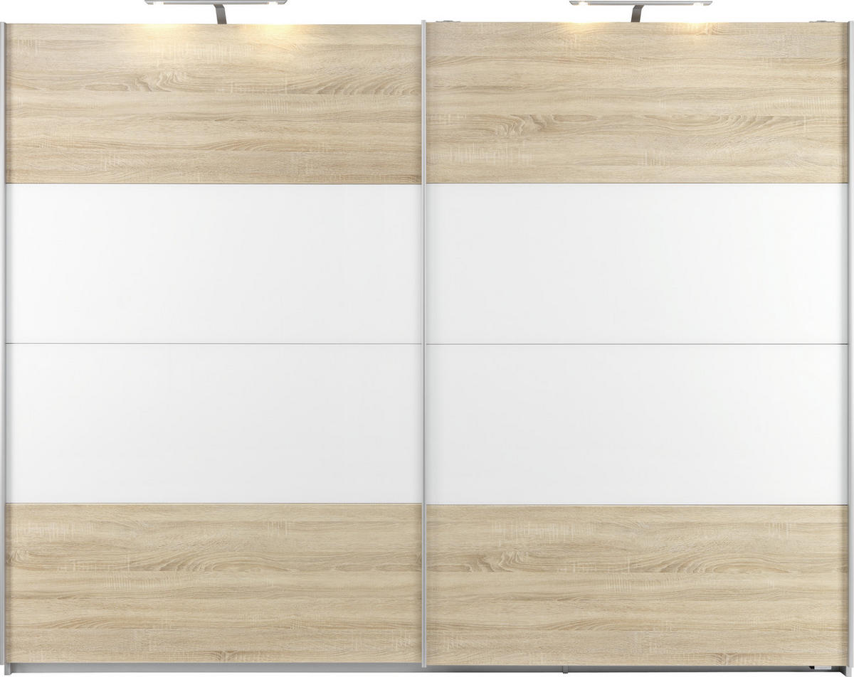 SCHWEBETÜRENSCHRANK  in Weiß, Sonoma Eiche  - Alufarben/Weiß, KONVENTIONELL, Glas/Holzwerkstoff (271/210/62cm) - Xora