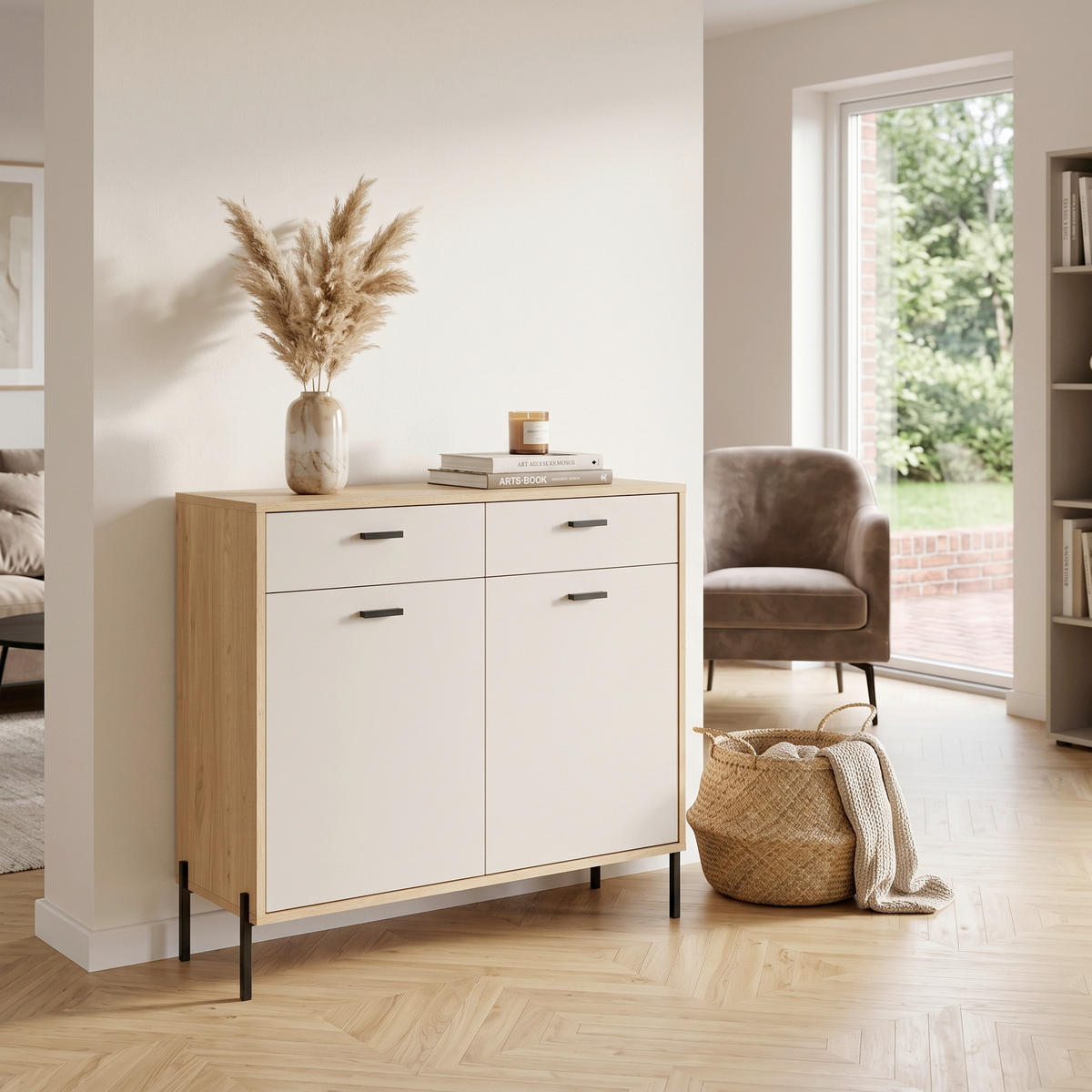 KOMMODE , 105/95/35 cm, 2 Schublade(n)  - Kaschmir/Eichefarben, Design, Holzwerkstoff/Metall (105/95/35cm) - MID.YOU