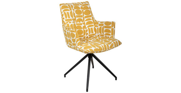ARMLEHNSTUHL  Sitzfläche 360° drehbar, automatische Rückholfunktion Jacquard  - Gelb/Schwarz, Design, Textil/Metall (59/89,5/63cm) - Novel