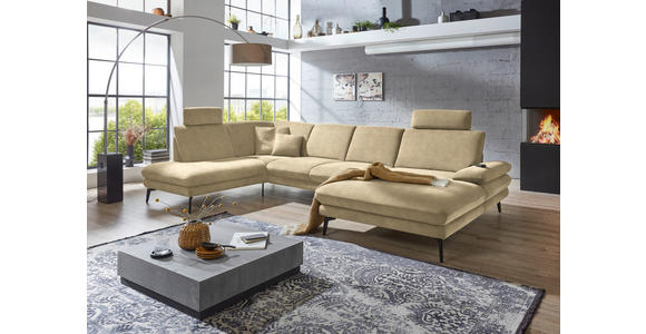 WOHNLANDSCHAFT in Velours Cappuccino - Schwarz/Cappuccino, Design, Textil/Metall (208/344/180cm) - Dieter Knoll