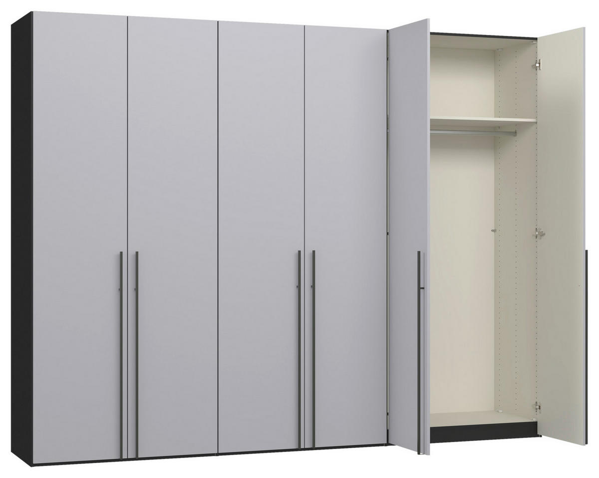 DREHTÜRENSCHRANK 303/220/59 cm,  in Schwarz, Hellgrau, 6-türig  - Titanfarben/Hellgrau, Design, Glas/Holzwerkstoff (303/220/59cm) - Jutzler