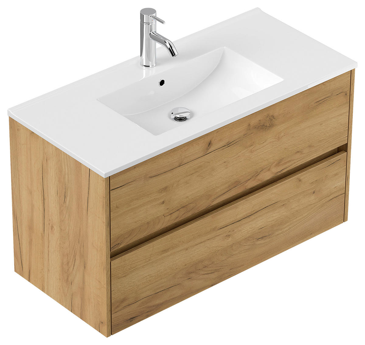WASCHTISCHKOMBI 100 cm  - Eichefarben/Weiß, MODERN, Keramik/Holzwerkstoff (100cm) - MID.YOU