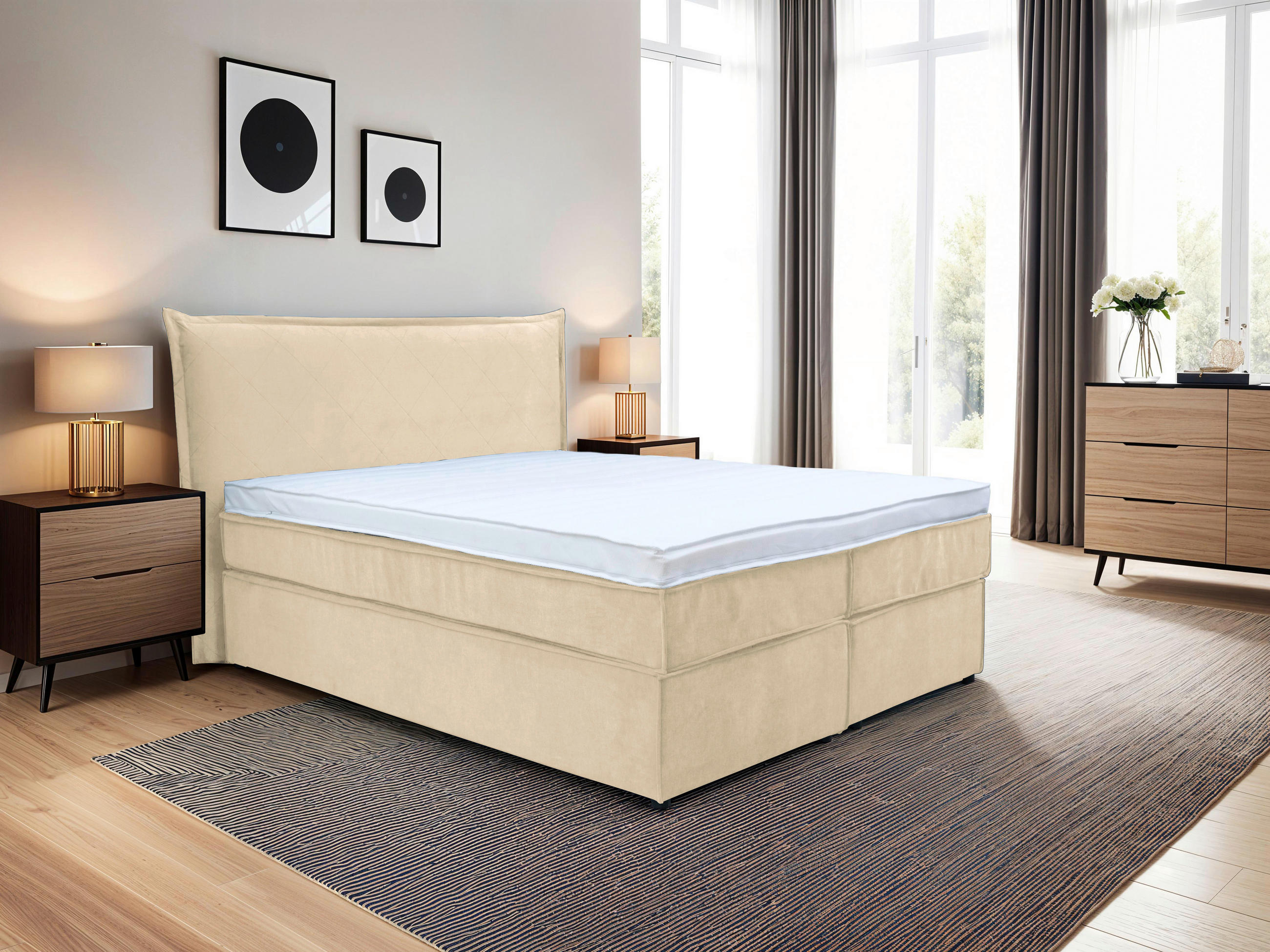 BOXSPRINGBETT 180/200 cm  in Creme  - Creme/Schwarz, KONVENTIONELL, Kunststoff/Textil (180/200cm) - Boxxx
