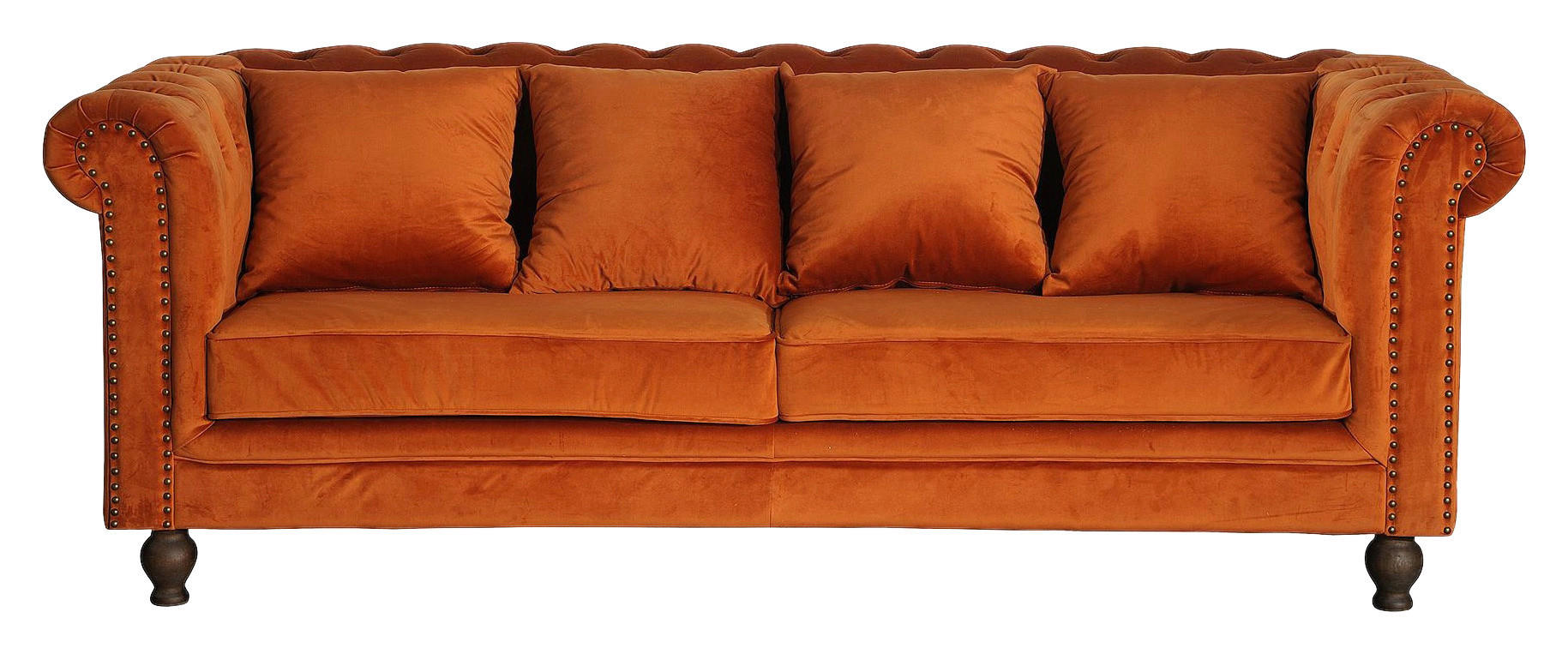CHESTERFIELDSOFFA i sammet mörk orange  - mörk orange, Design, trä/textil (217/80/88cm) - Livetastic