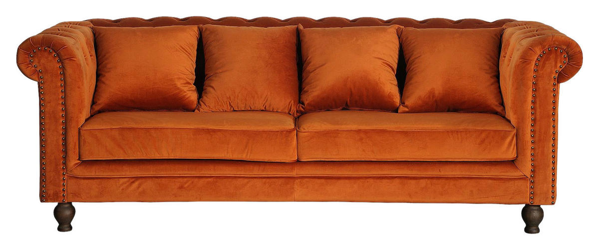 CHESTERFIELDSOFFA i sammet mörk orange  - mörk orange, Design, trä/textil (217/80/88cm) - Livetastic