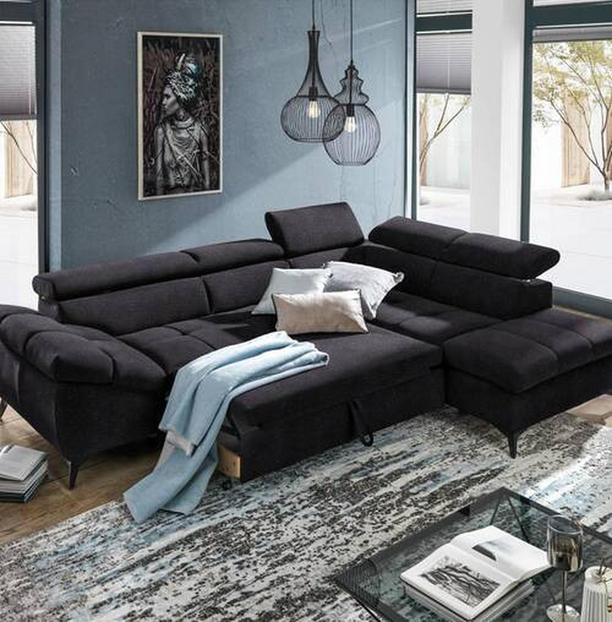 ECKSOFA in Mikrofaser Schwarz  279/210 cm  - Schwarz, Design, Kunststoff/Textil (279/210cm) - Stylife