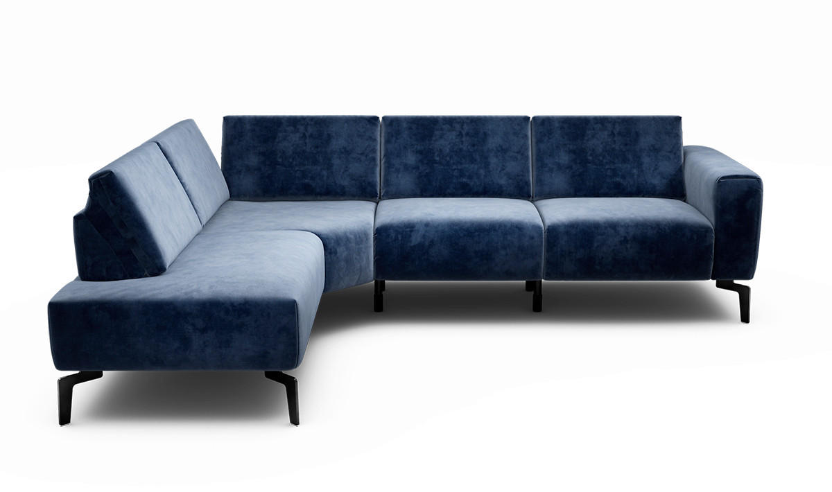 ECKSOFA Cosy Dunkelblau Samt  - Schwarz/Dunkelblau, Design, Textil/Metall (193/256cm) - SENSOO