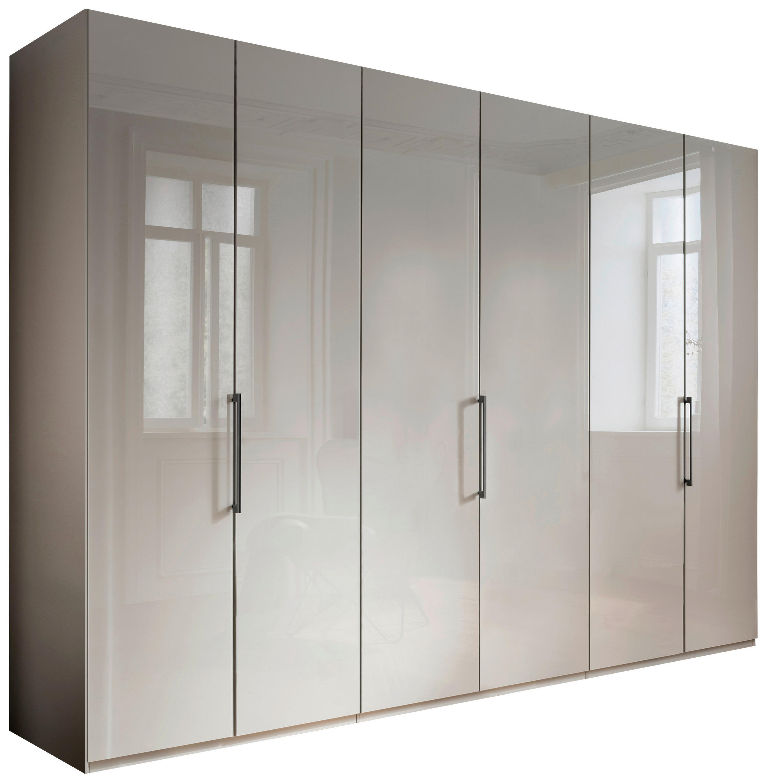 FALTTÜRENSCHRANK 300/216/58 cm 6-türig Grau  - Schieferfarben/Grau, KONVENTIONELL, Glas/Holzwerkstoff (300/216/58cm) - Novel