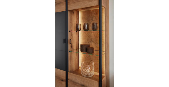 VITRINE  in Schwarz, Eichefarben, Dunkelgrau - Eichefarben/Dunkelgrau, KONVENTIONELL, Glas/Holzwerkstoff (97/209/38cm) - Xora