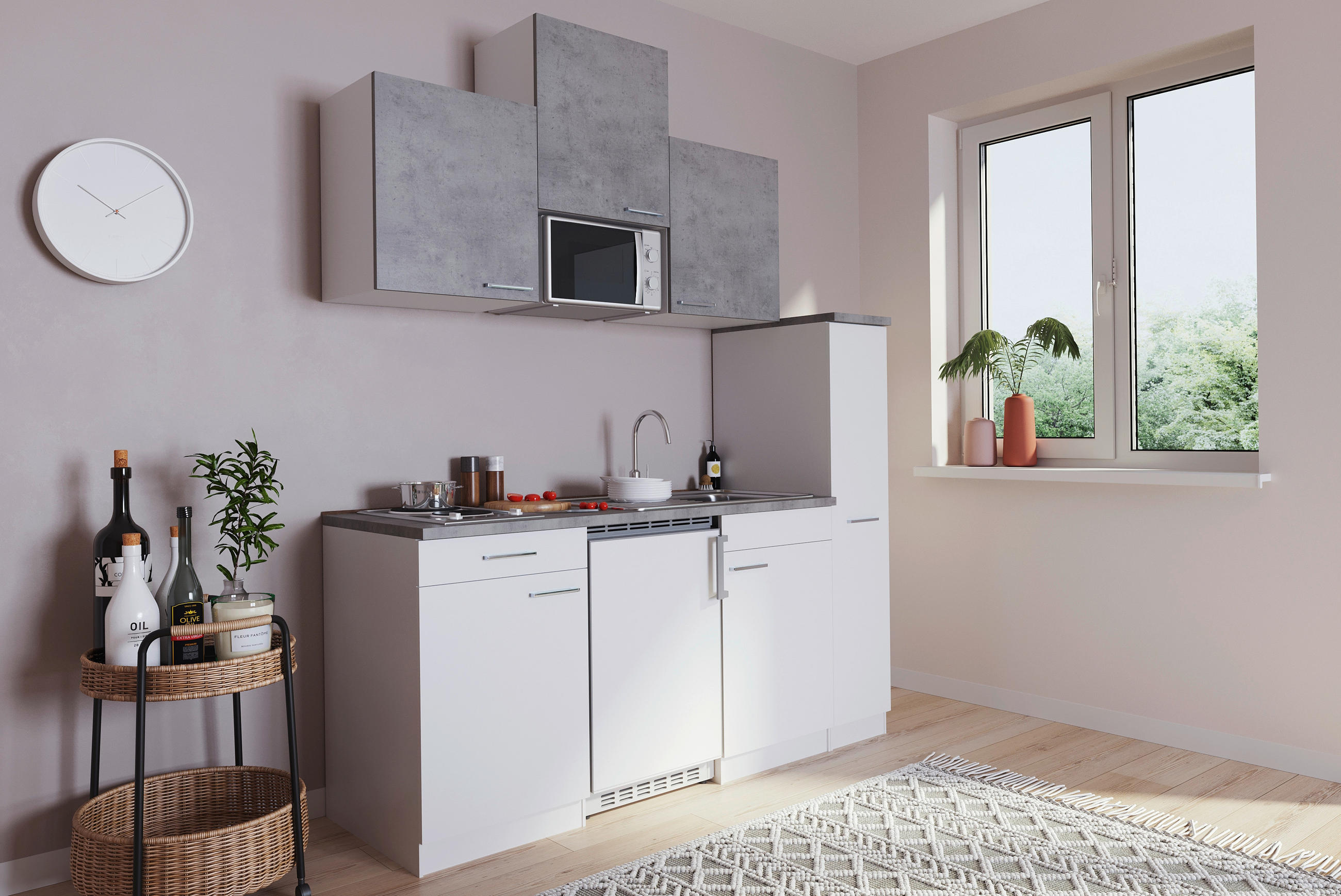 MODULKÖK 180 cm   i vit, ljusgrå  - vit/ljusgrå, Modern, trämaterial (180cm) - Respekta