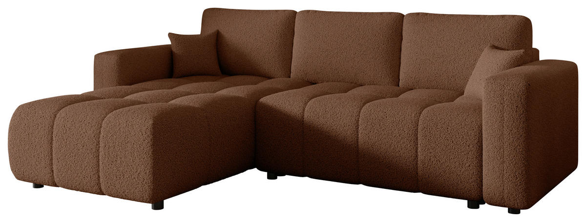 ECKSOFA Rostfarben Bouclé Zierkissen, Rückenkissen, Bettkasten, Schlaffunktion, Rücken echt, Liegefläche im Originalstoff  - Rostfarben/Schwarz, MODERN, Kunststoff/Textil (190/280cm) - Carryhome