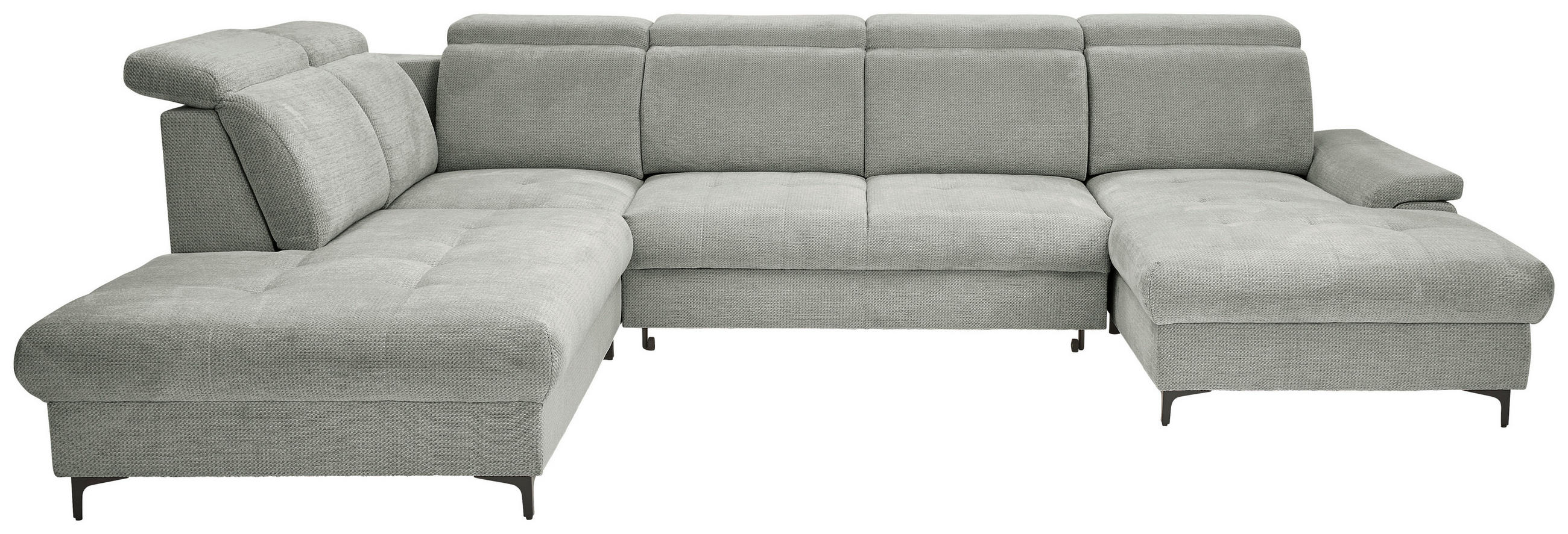 WOHNLANDSCHAFT Grau, Hellgrau Struktur  - Hellgrau/Schwarz, Design, Textil/Metall (270/364/190cm) - Stylife
