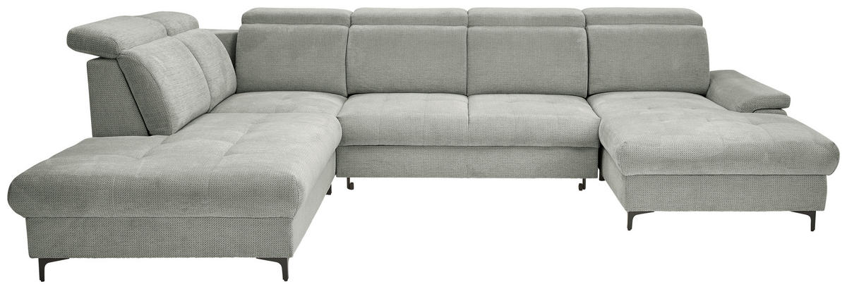 WOHNLANDSCHAFT Grau, Hellgrau Struktur  - Hellgrau/Schwarz, Design, Textil/Metall (270/364/190cm) - Stylife