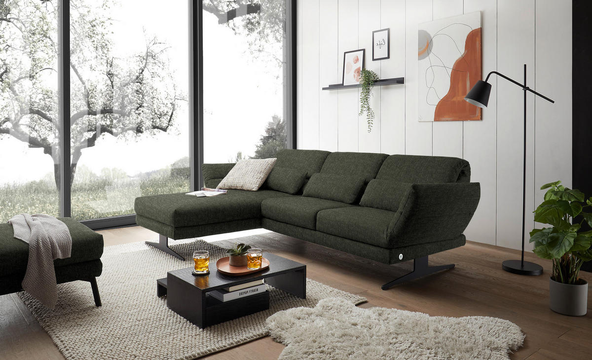 ECKSOFA  in Flachgewebe Dunkelgrün  176-217/279-327 cm  - Dunkelgrün/Schwarz, Design, Textil/Metall (176-217/279-327cm) - Dieter Knoll
