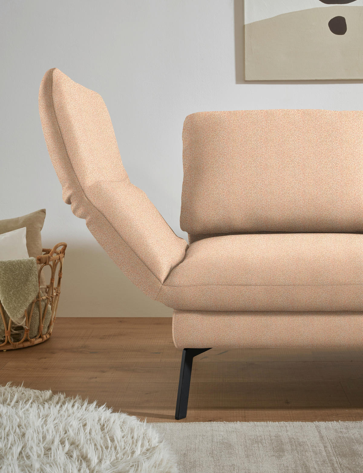 ECKSOFA Flachgewebe Lachsfarben  - Schwarz/Lachsfarben, Design, Textil/Metall (255-365/175-224cm) - Dieter Knoll