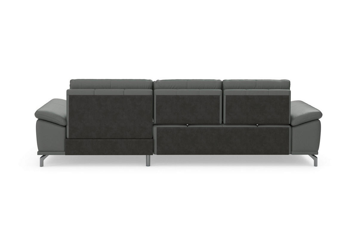 ECKSOFA COSTELLO E Anthrazit Kombination Echtleder/Stoff Mikrofaser Nierenkissen, Armteilverstellung, Sitztiefenverstellung, Bettkasten  - Anthrazit/Schwarz, Basics, Leder/Textil (301/176cm) - Sit & More
