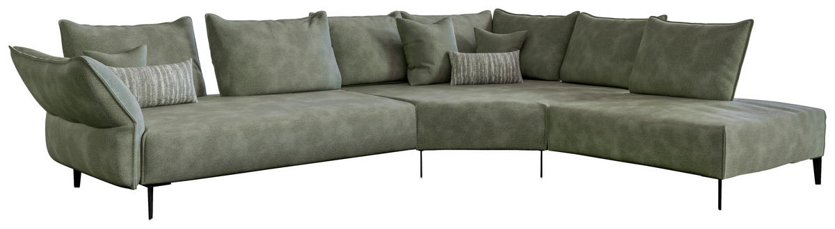 ECKSOFA Chenille, Flachgewebe Grün  - Schwarz/Grün, Modern, Textil/Metall (340/272cm) - W.Schillig