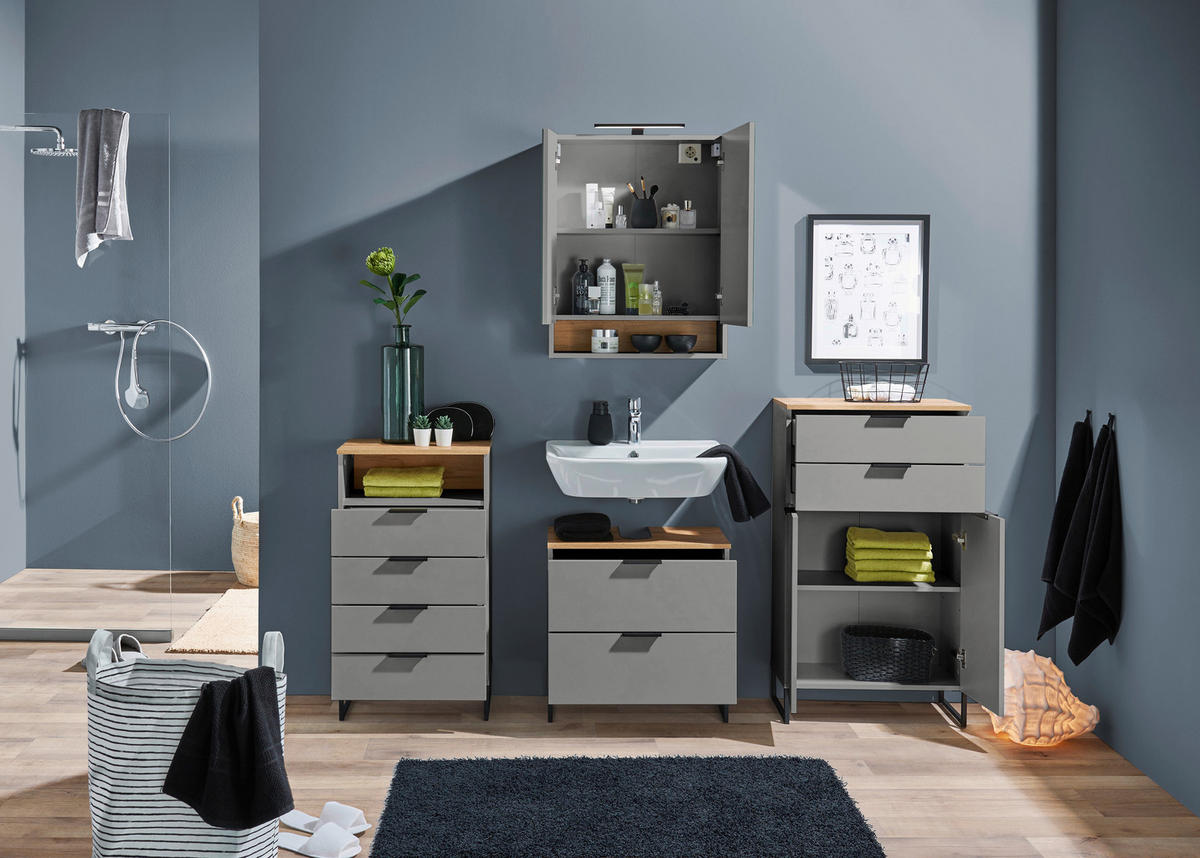 MIDISCHRANK 50/91/32 cm  - Eichefarben/Schwarz, KONVENTIONELL, Holzwerkstoff/Metall (50/91/32cm) - home24