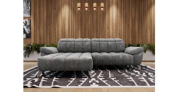 ECKSOFA inkl. Funktionen Dunkelgrau Chenille  - Dunkelgrau/Silberfarben, Design, Textil/Metall (105-178/266cm) - Xora