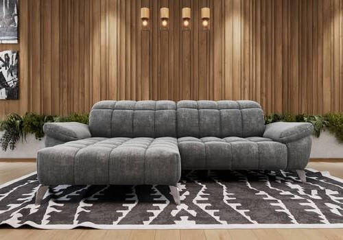 ECKSOFA inkl. Funktionen Dunkelgrau Chenille  - Dunkelgrau/Silberfarben, Design, Textil/Metall (105-178/266cm) - Xora