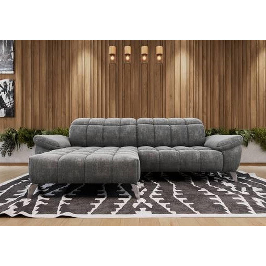Thumbnail - Xora Ecksofa, Dunkelgrau, Metall, Textil, 3-Sitzer, L-Form, Ottomane links, 266x105-178 cm, Relaxfunktion, seitenverkehr...