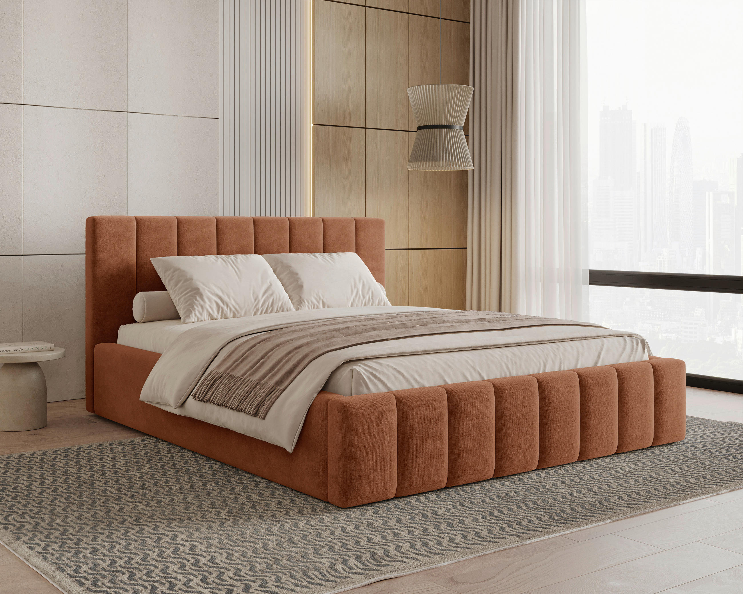 POLSTERBETT 160/200 cm,  in Terracotta, Lattenrost, Bettkasten,  - Terracotta/Schwarz, MODERN, Holz/Kunststoff (160/200cm) - Livetastic
