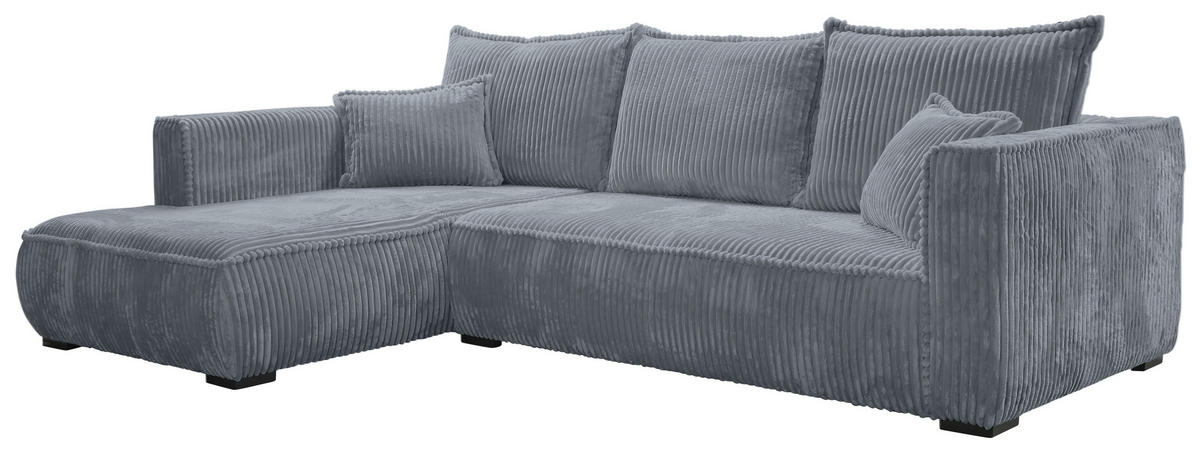 ECKSOFA in Cord Grau  - Schwarz/Grau, Modern, Holz/Textil (208/322cm) - MID.YOU
