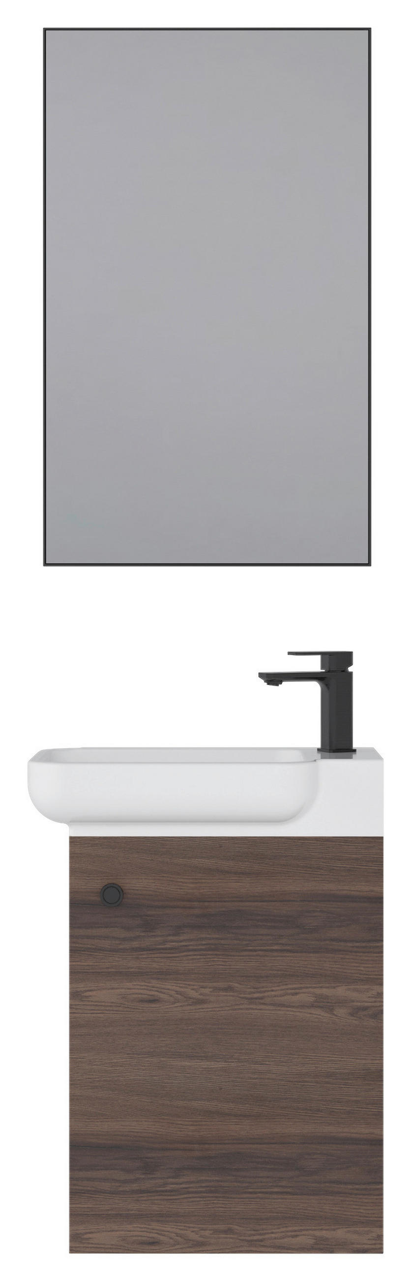 GÄSTEBAD 55 cm  - Weiß Hochglanz/Walnussfarben, MODERN, Keramik/Holzwerkstoff (55cm) - MID.YOU