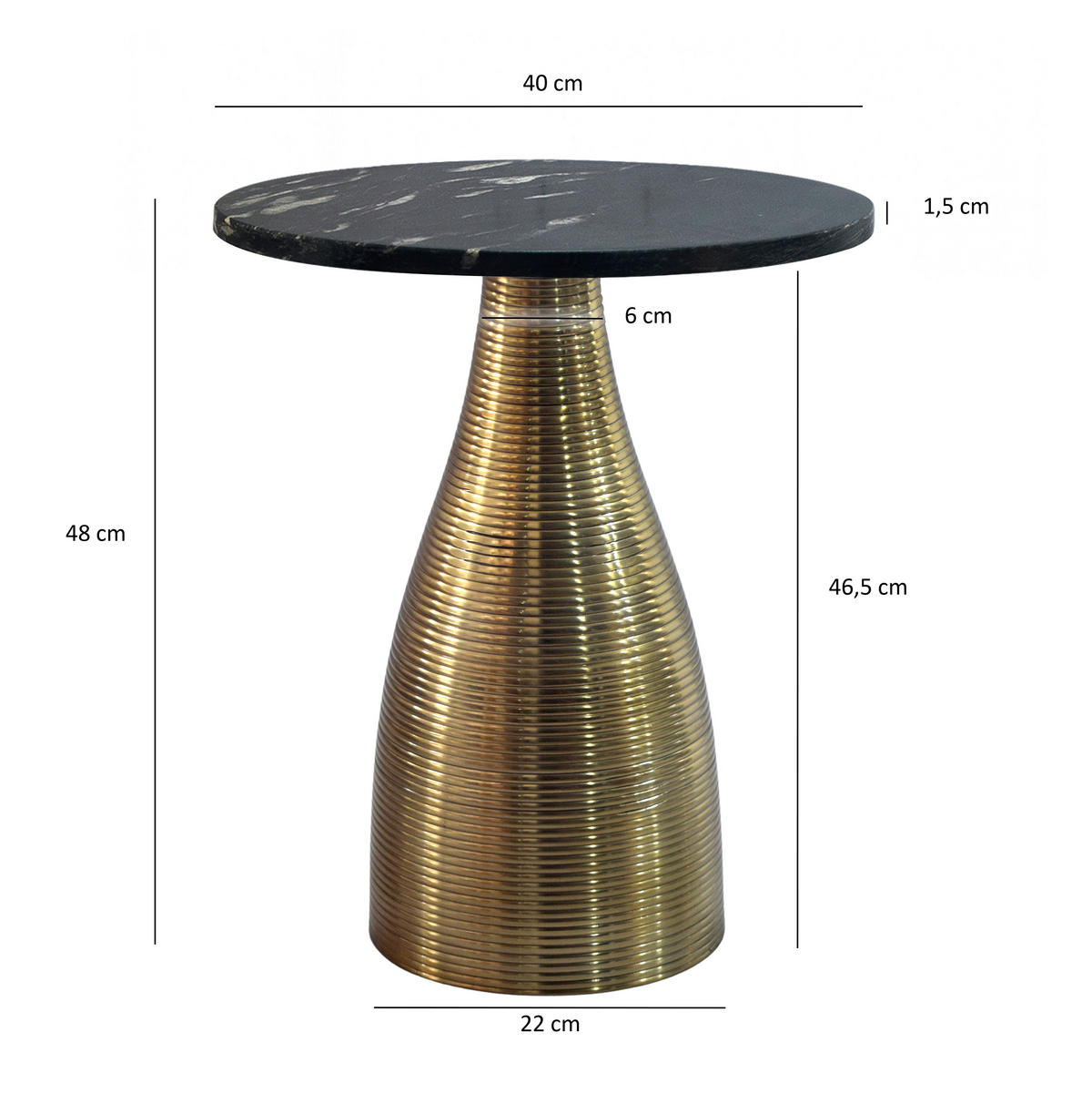 Masă Auxiliară din metal, piatră, 40/40/48 cm - auriu/negru, Design, metal/piatră (40/40/48cm) - Livetastic