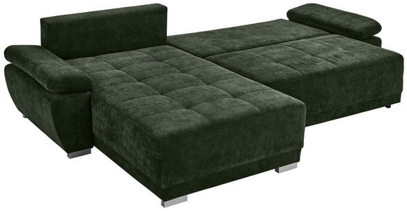 ECKSOFA  in Chenille Dunkelgrün  - Dunkelgrün/Silberfarben, KONVENTIONELL, Holz/Textil (187/293cm) - Carryhome