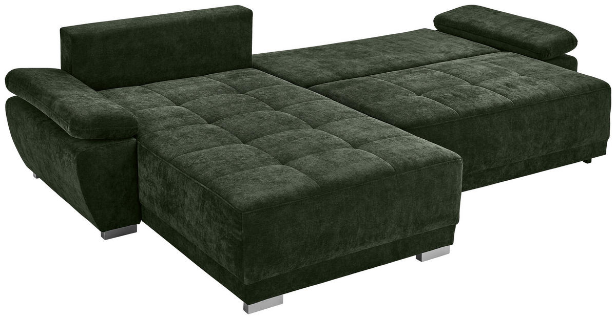 ECKSOFA Dunkelgrün Chenille  - Dunkelgrün/Silberfarben, KONVENTIONELL, Holz/Textil (187/293cm) - Carryhome
