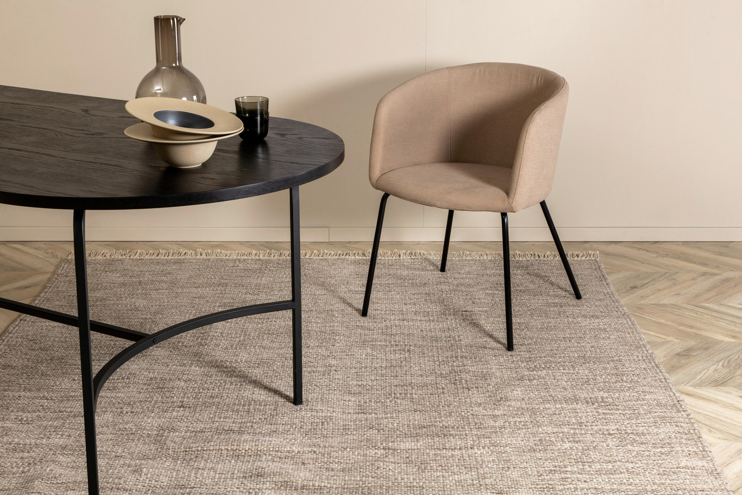 Thumbnail - P & B Flachwebeteppich, Beige, Textil, Uni, rechteckig, 160x230 cm, Oeko-Tex® Standard 100, leicht zusammenrollbar, Tepp...