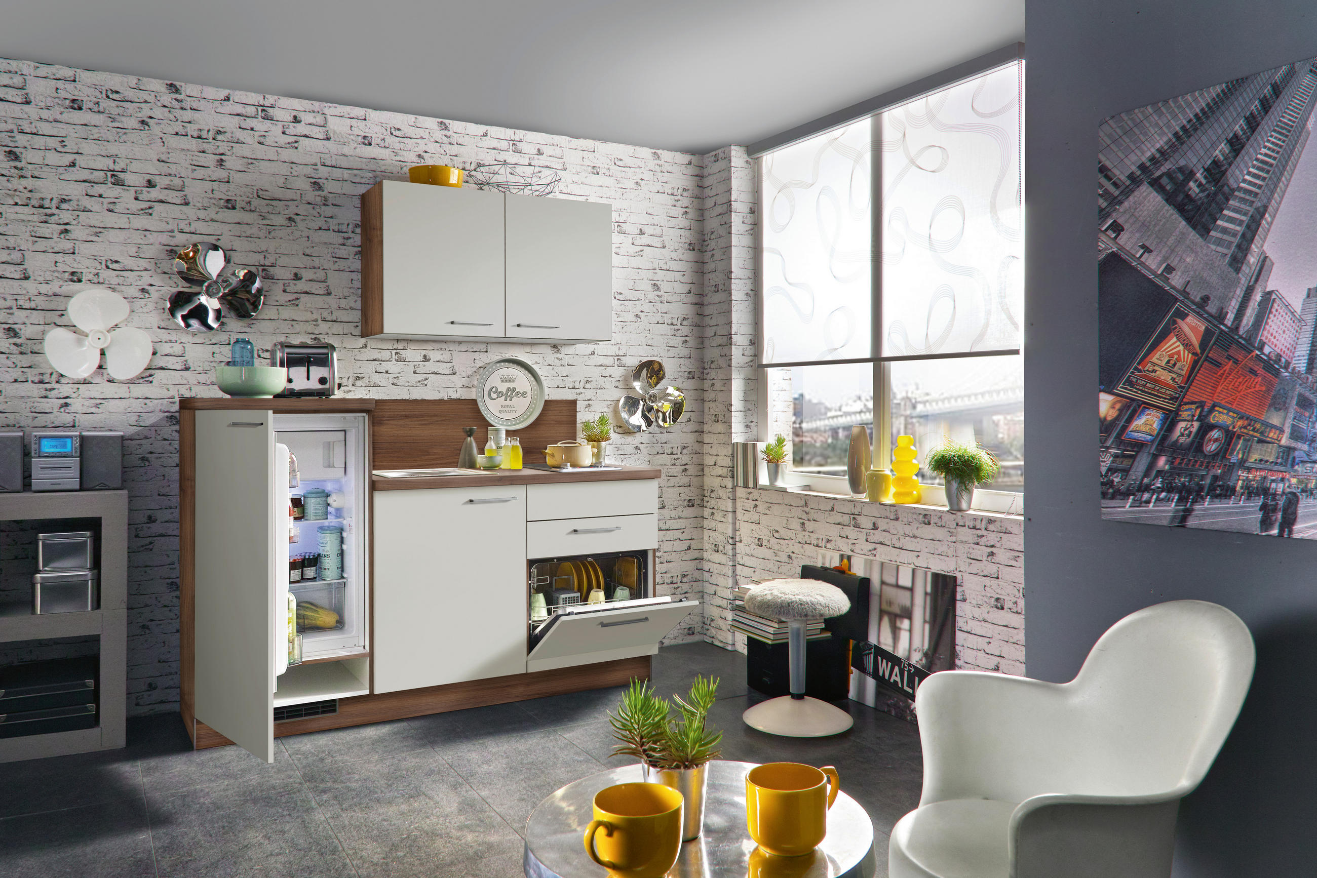 Bucătărie Standard  - alb/culoare lemn stejar, Modern, material pe bază de lemn (180cm) - Welnova