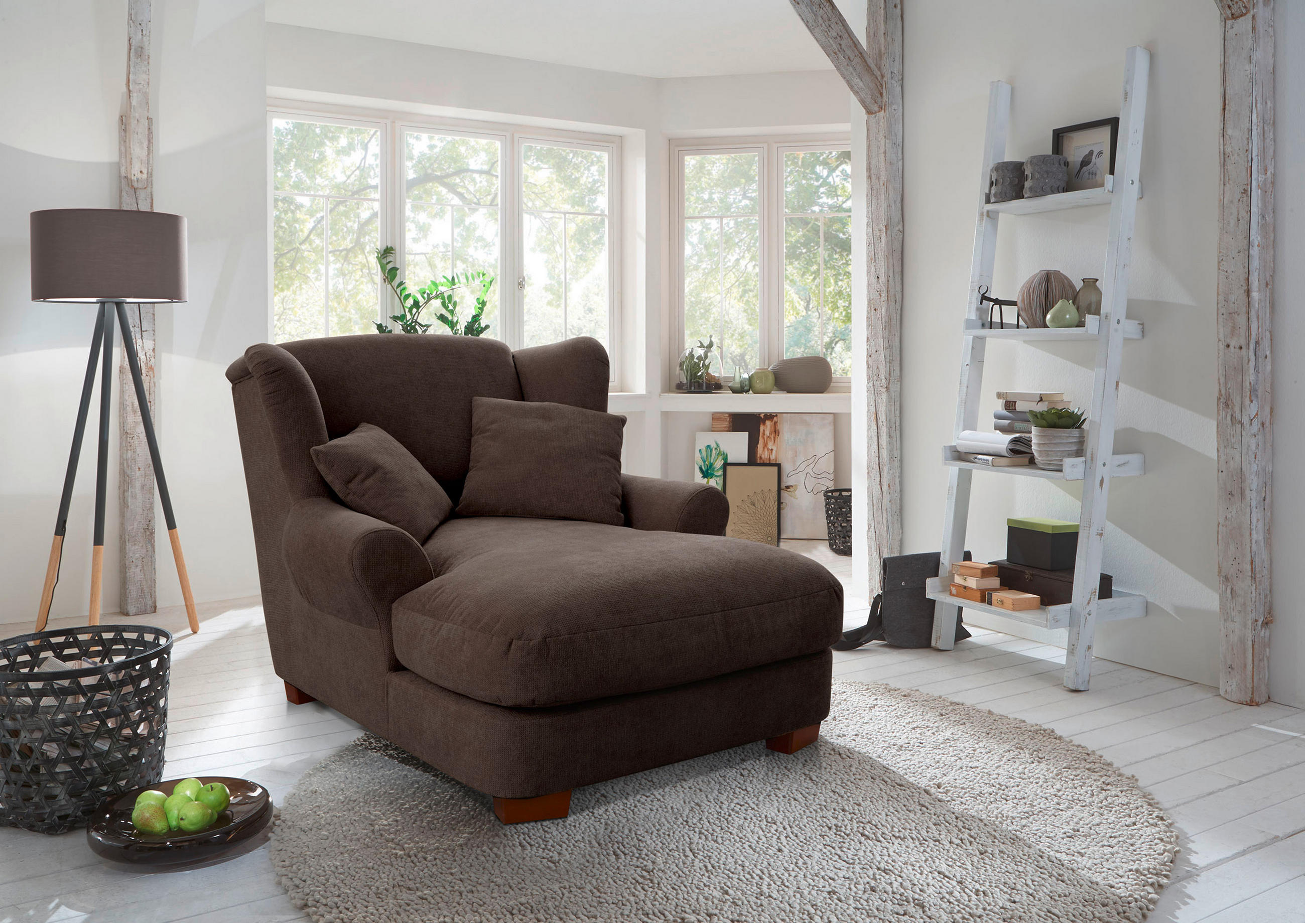 XXL-SESSEL Flachgewebe Dunkelbraun    - Dunkelbraun, ROMANTIK / LANDHAUS, Holz/Textil (120/101/142cm) - Cantus
