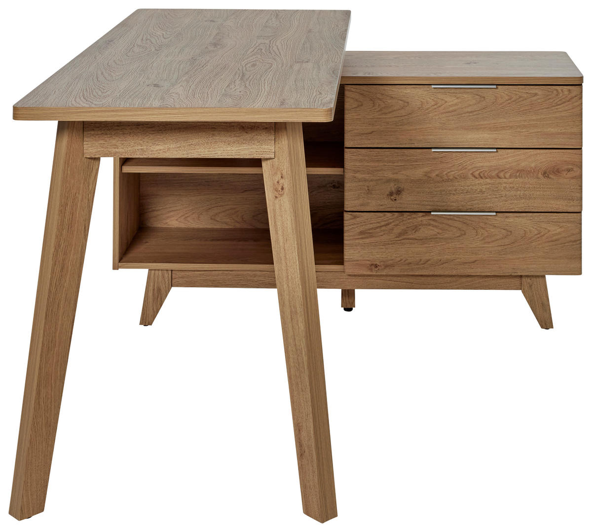 ECKSCHREIBTISCH 140/118/76 cm  in Eichefarben  - Eichefarben/Alufarben, MODERN, Holzwerkstoff/Metall (140/118/76cm) - Livetastic