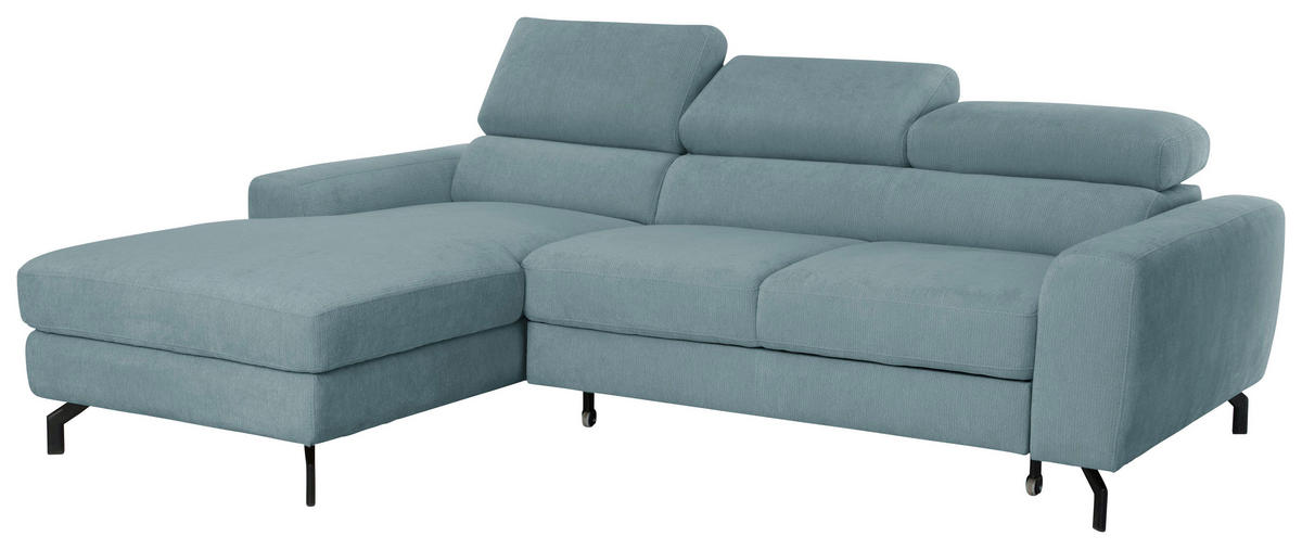 ECKSOFA LARGO in Chenille Blau  177/226 cm  - Blau/Schwarz, Design, Textil/Metall (177/226cm) - Livetastic