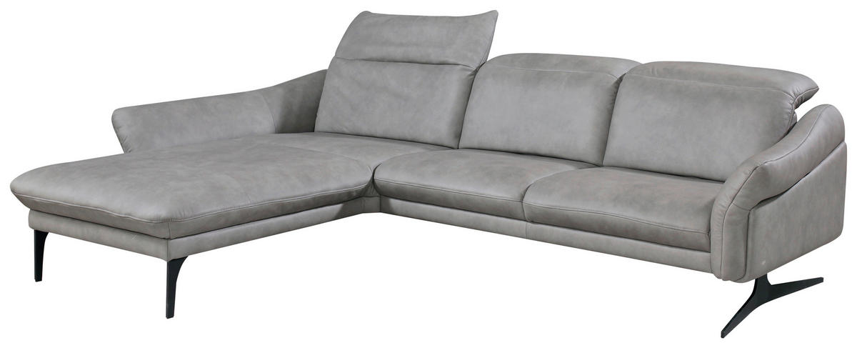 SEDEŽNA GARNITURA, pravo usnje siva  - siva/antracit, Design, kovina/usnje (203/285cm) - Himolla