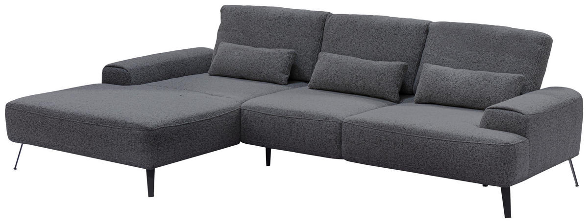 ECKSOFA in Flachgewebe Dunkelgrau  - Dunkelgrau/Schwarz, Design, Textil/Metall (178/305cm) - Livetastic