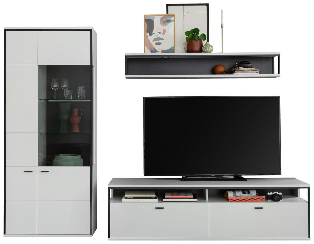 WOHNWAND  in Schwarz, Weiß  278/199/51 cm  - Schwarz/Weiß, Design, Glas/Holzwerkstoff (278/199/51cm) - Stylife
