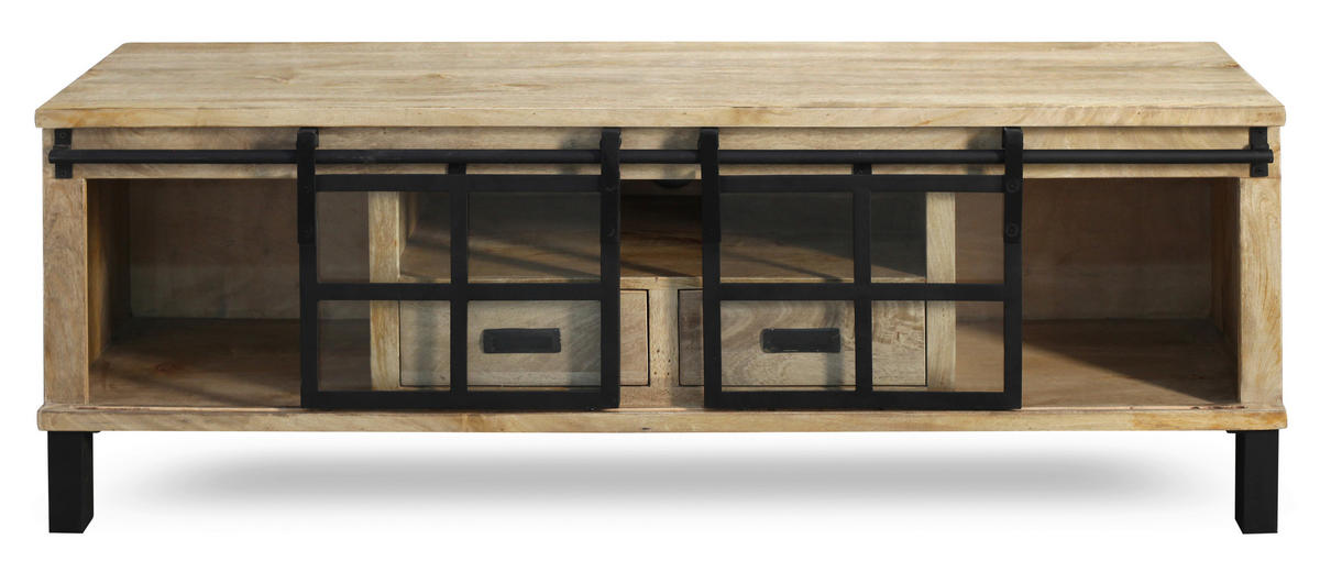 LOWBOARD  175/60/42 cm 2 Schublade(n) Typenauswahl, stehend, handgemacht  - Graubraun/Schwarz, LIFESTYLE, Glas/Holz (175/60/42cm) - Landscape